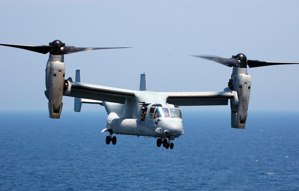 MV-22 Osprey lands on USS Iwo Jima Photo illust. US Navy