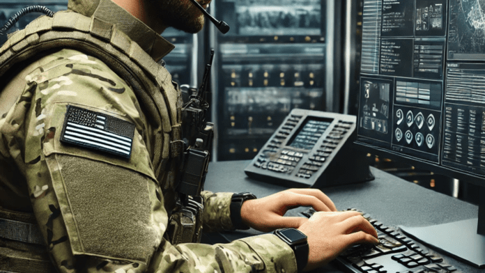 soldier on computer