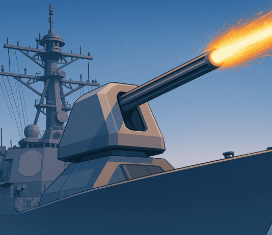 קפיצת מדרגה בנשק הימי: תותח מסילה במהירות מאך 6 AI generated image