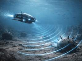 רחפן ימי שמאתר מוקשים במהירות של מסוק AI generated image