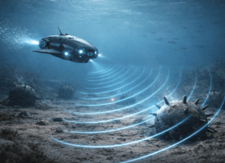 רחפן ימי שמאתר מוקשים במהירות של מסוק AI generated image