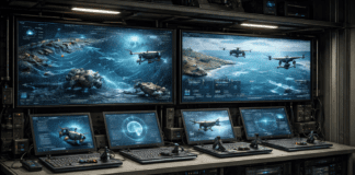 מערכת השליטה שנועדה לפקד על רחפנים רבים בו־זמנית AI generated image