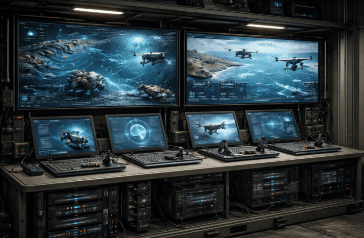 מערכת השליטה שנועדה לפקד על רחפנים רבים בו־זמנית AI generated image